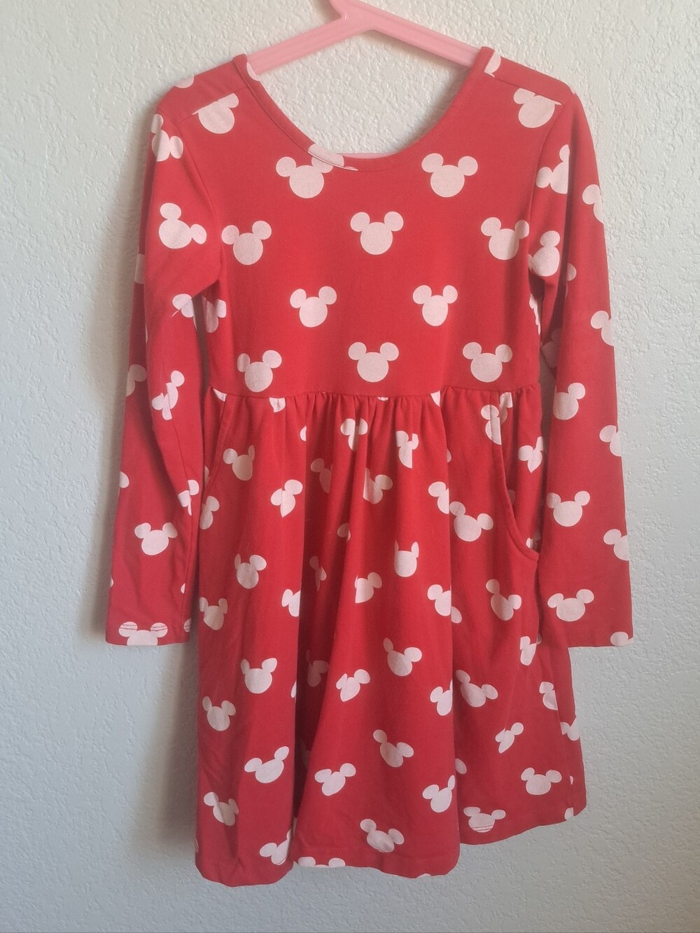 Hanna Andersson X Disney Girls Red Mickey Ears Printed Longsleeve Dress Size 6